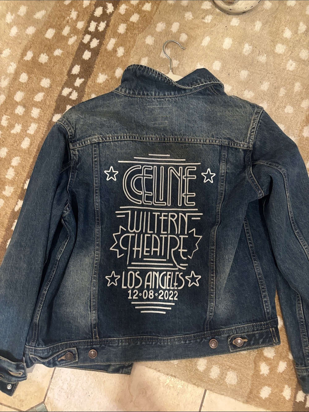 CELINE Dark Blue Denim Jacket with White Graphic Back